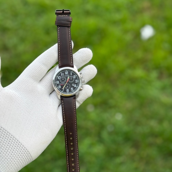 Citizen eco drive Chronograph with Black Dial and Brown Strap - Picture 3 of 9
